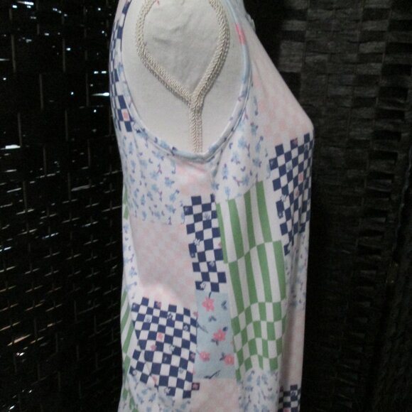 BOHO Patchwork Style Roudelain Printed Sleeveless Nightgown Ditsy Check NWT - Picture 5 of 7